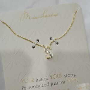 Mia‎ Sarine S initial pave monogram fine silver plated pendant 16” necklace new